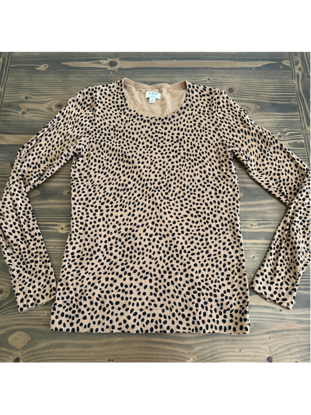 J.Crew Teddie Women's Sweater Small Beige Black Animal Print Leopard Preppy